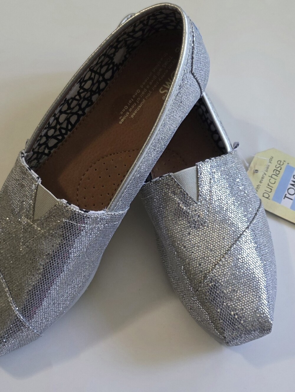Silver Glitter Tom's Flat Shoes
